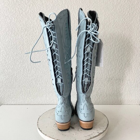 Lane Reverie Womens Cowboy Boots 6.5 Blue Suede Cowgirl Western Knee High Tall - Picture 3 of 11
